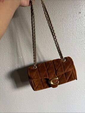 Coach Quilted Suede tabby 20  Shoulder Bag in Brown with Gold Hardware